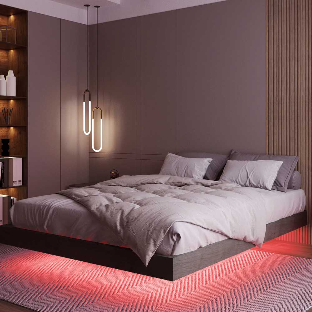 RGB Led Platform Bed Frame | Floating bed with lights