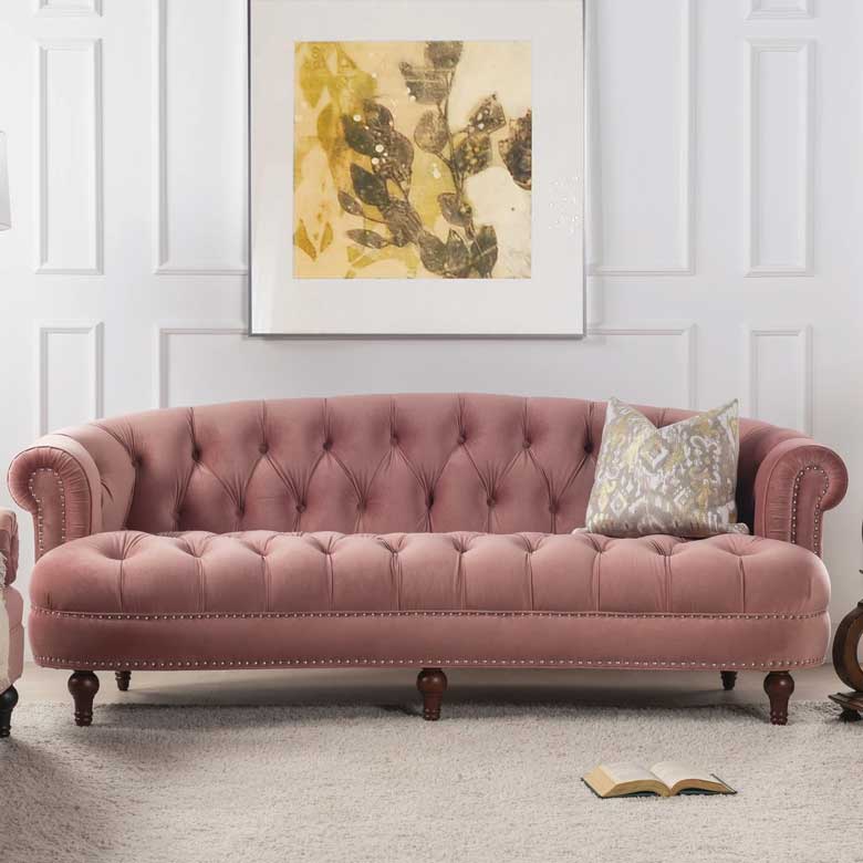 Rose Velvet Tufted Chesterfield Sofa