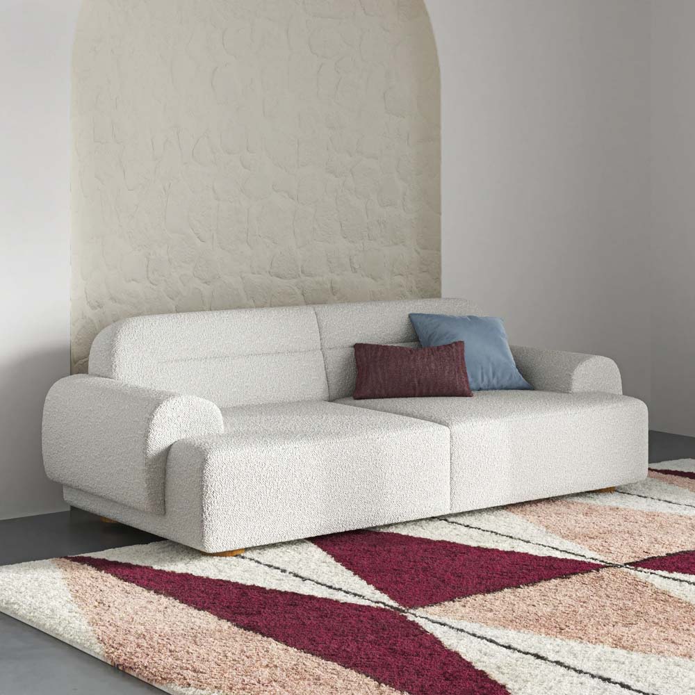 Round Arm Ivory Boucle Sofa