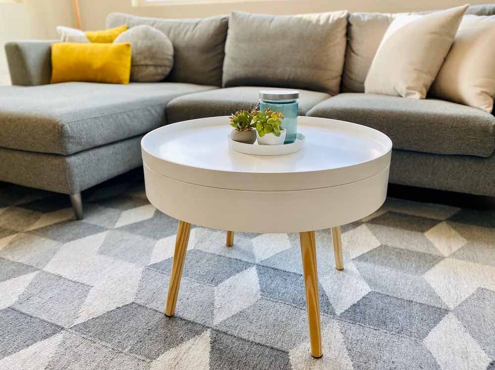 Modern round coffee table with storage