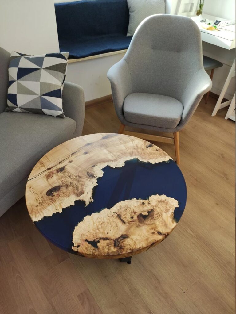 Round epoxy river table for sale