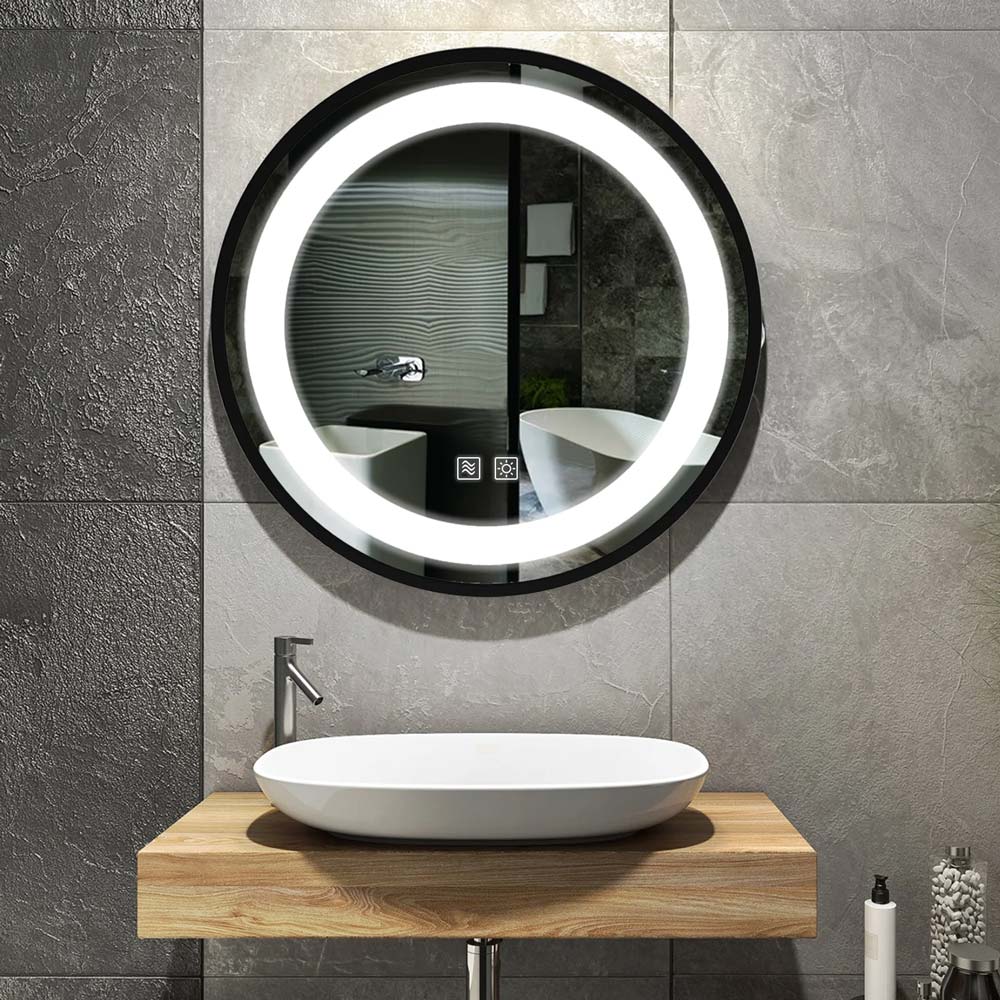 Lighted Aluminum Framed Wall Mounted Bathroom Mirror - Black Color