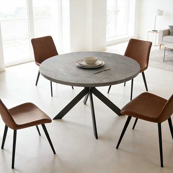 46"L Round Modern Kitchen Dining Table Set with 32.4"H Brown Dining Chairs