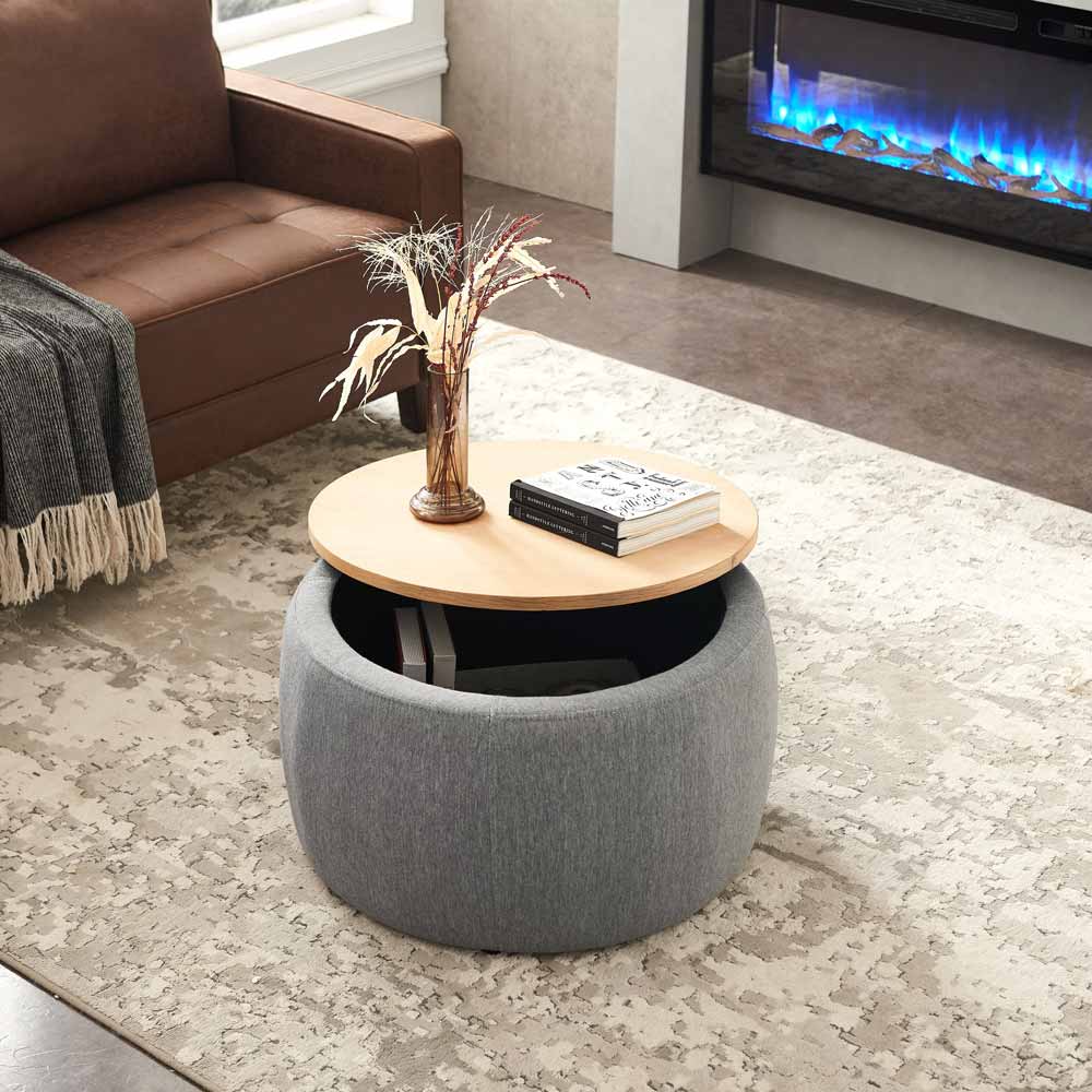 Upholstered Round Storage Coffee Table with Storage