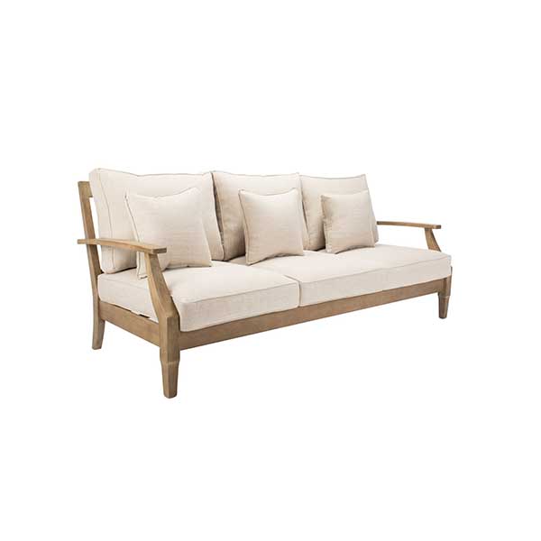 Samya 83'' Wide Outdoor Patio Sofa with Cushions, perfect any outdoor patio, porch, or backyard deck; natural eucalyptus frame with plush, all-weather Olefin cushions outdoor couch