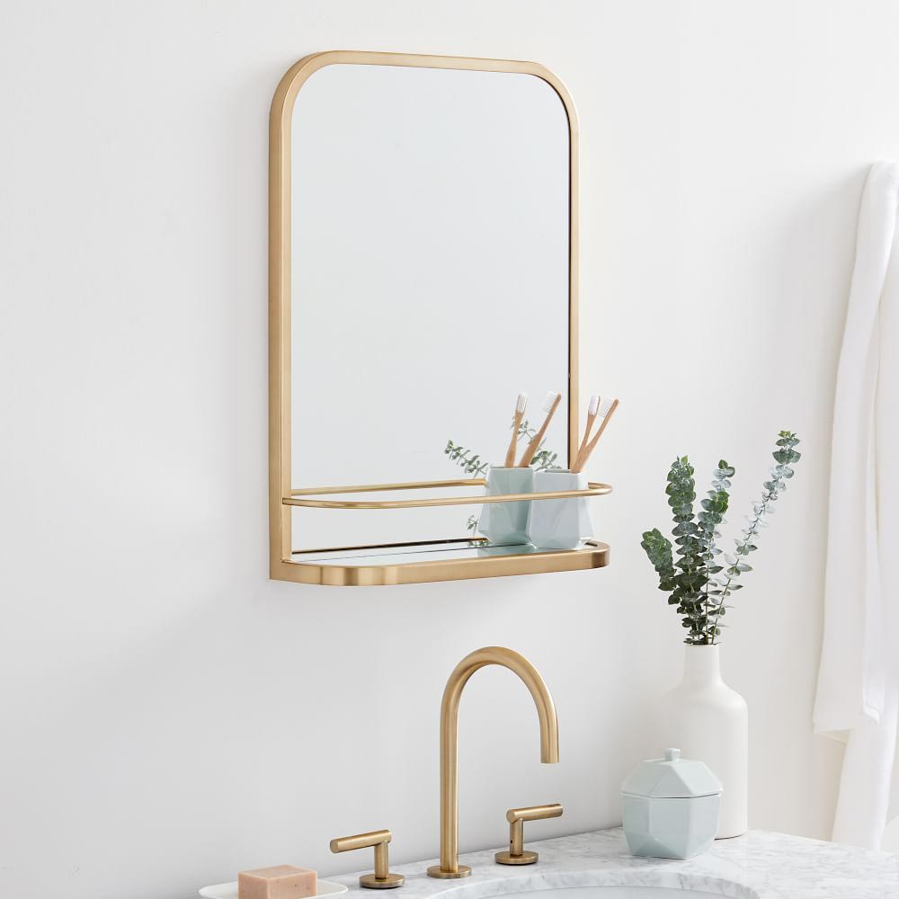 Bathroom mirror with shelf for storage