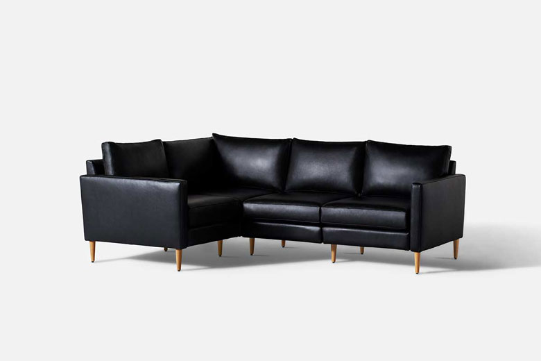 4-seat sectional corner couch dark smoke leather