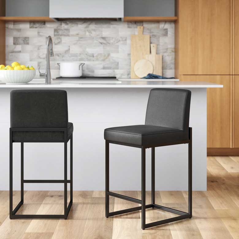 Set of two faux leather stools for sale - available in black, light gray, dark blue, and brown 