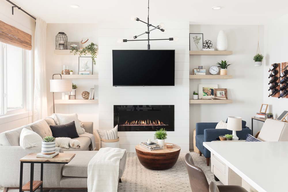 Shiplap Fireplace With Wall-Mounted TV 