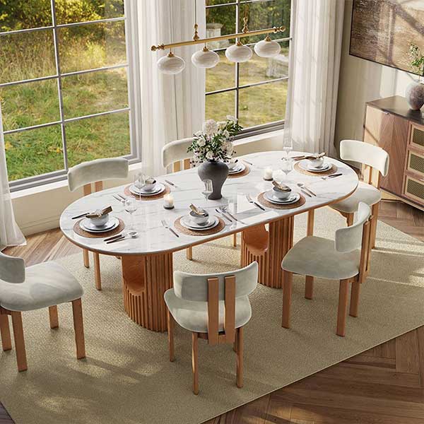 Silva - Oval Glossy Sintered Stone Dining Table - Modern table for 6 people