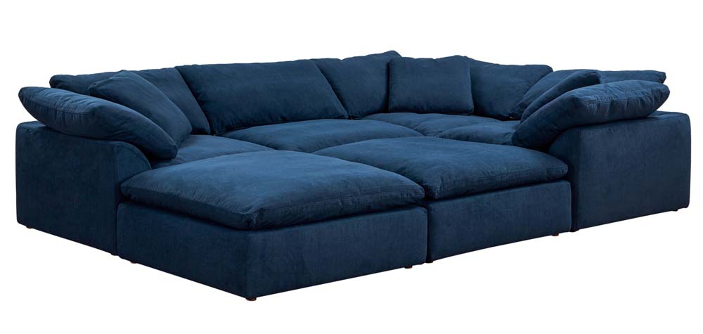 6 Piece Slipcovered Modular Pit Sectional Sofa Navy Blue