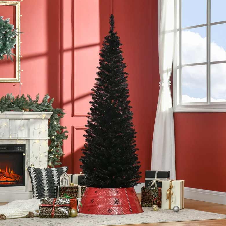 Slim Black Christmas Tree with Stand