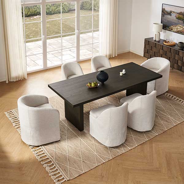 Sloane Dining Table - modern black rectangular dining table with fluted panels for 6 people