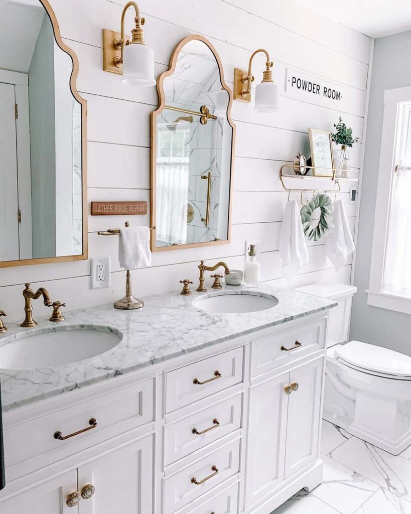 Small Gold Arched Crown Bathroom Mirror