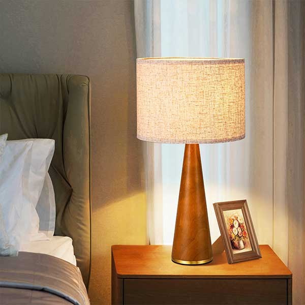 Solid Wood Base Table Lamp | Modern Reading Lamp for Bedroom
