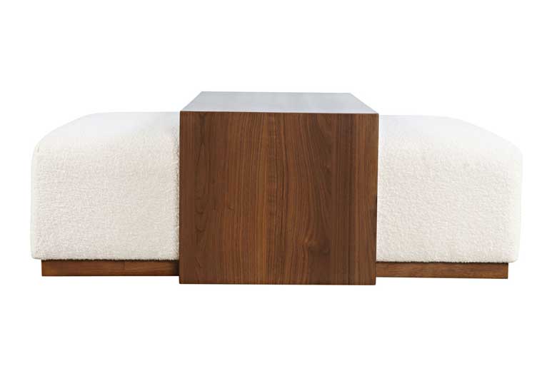 Solid Wood Boucle Coffee Table Ottoman