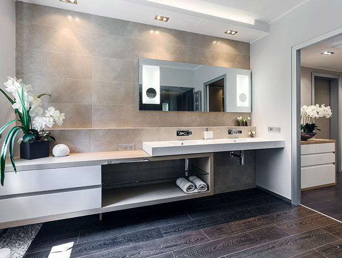 Spectacular bathroom design benefits from the addition of flowers - in amazing summer retreat apartment in Cap d'Ail