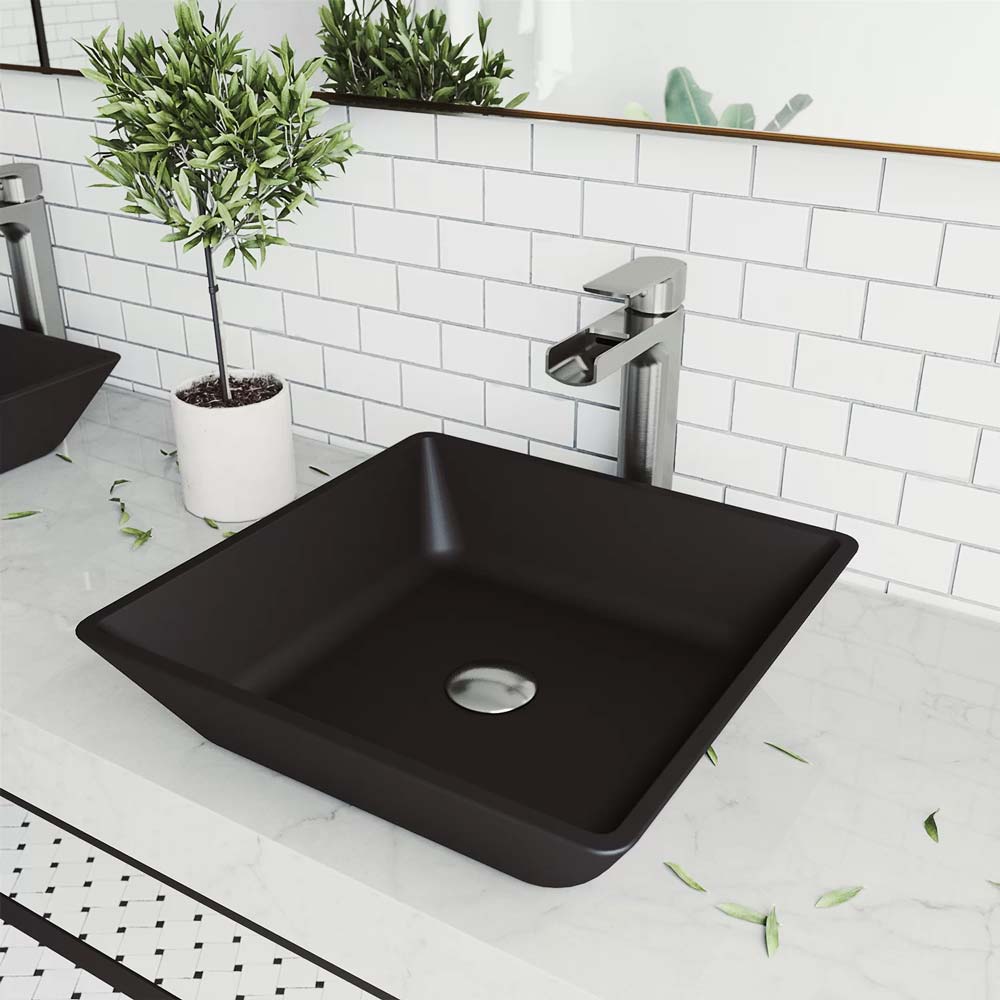 Vigo Black Glass Square Vessel Bathroom Sink