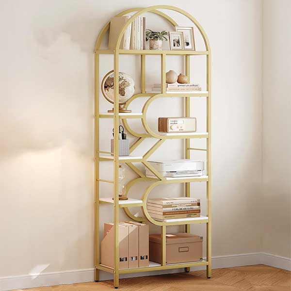 Stricker gold 6-tier arched bookcase