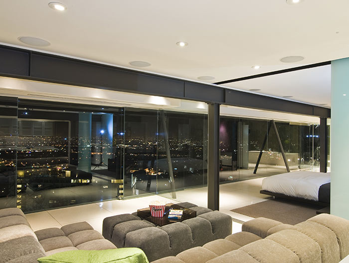 Stunning views from contemporary bedroom bachelor pad