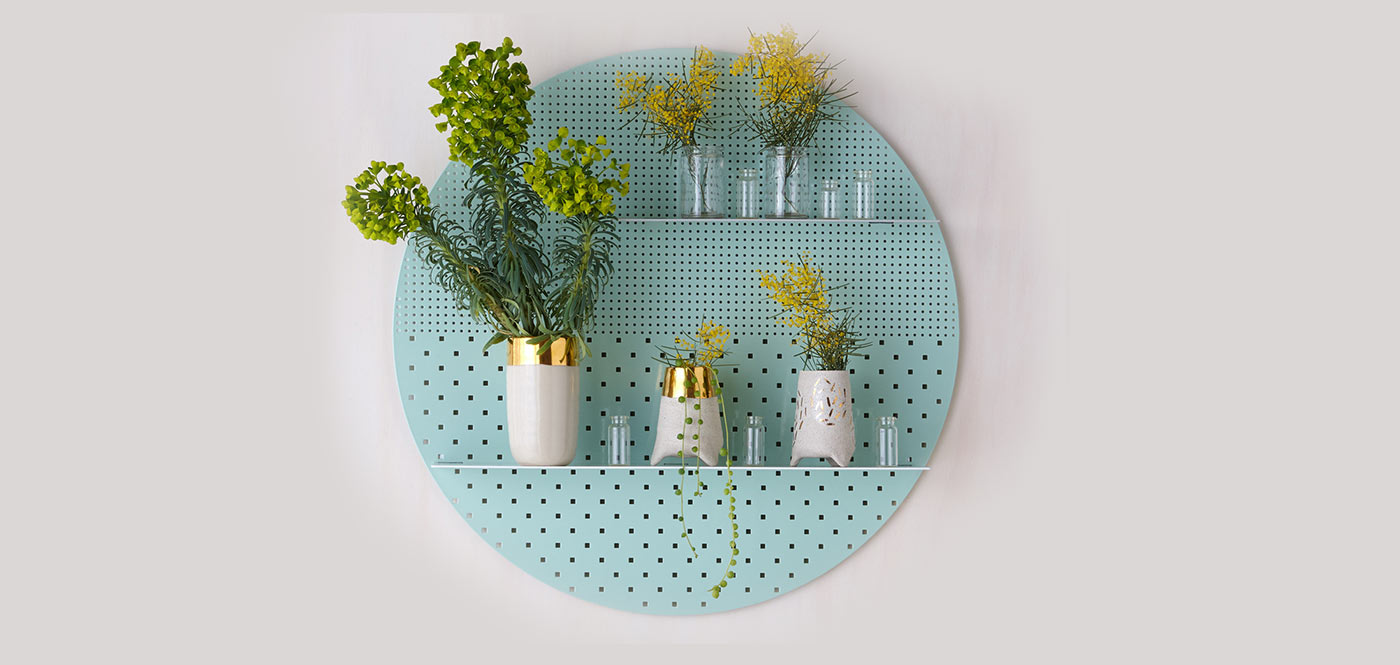 Stylish perforated wall shelves circular shelf with flowers and plants