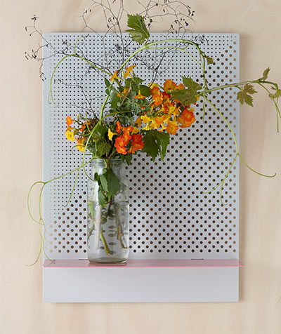 Stylish perforated wall shelves that needs rectangular bride and wolfe