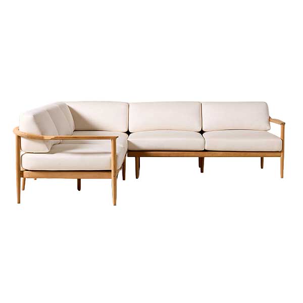 Tide 3-Piece L-Shaped Teak Outdoor Sectional Sofa with Ivory Sunbrella® Cushions