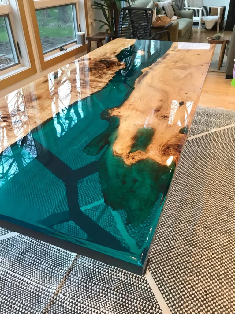 Turquoise resin river dining table - perfect for any modern home