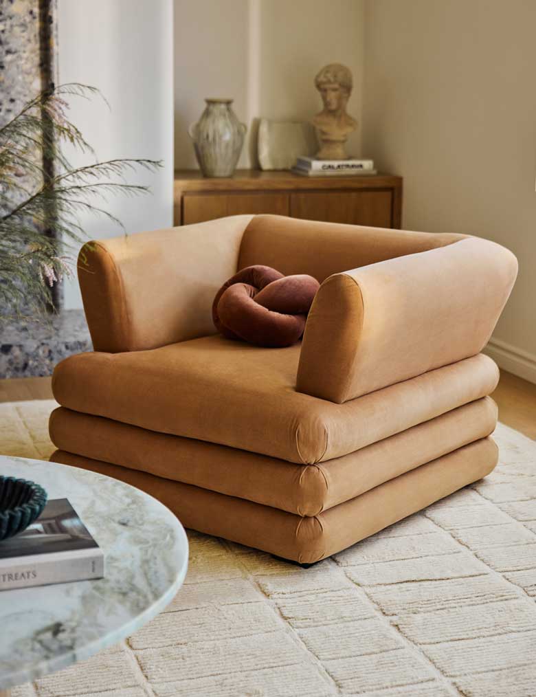Cozy corduroy chair with unique design
