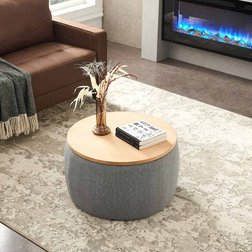 Upholstered Round Storage Ottoman Coffee Table with Storage