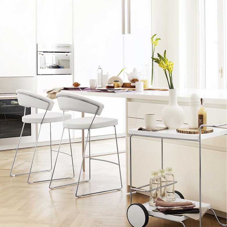 White leather counter stools
