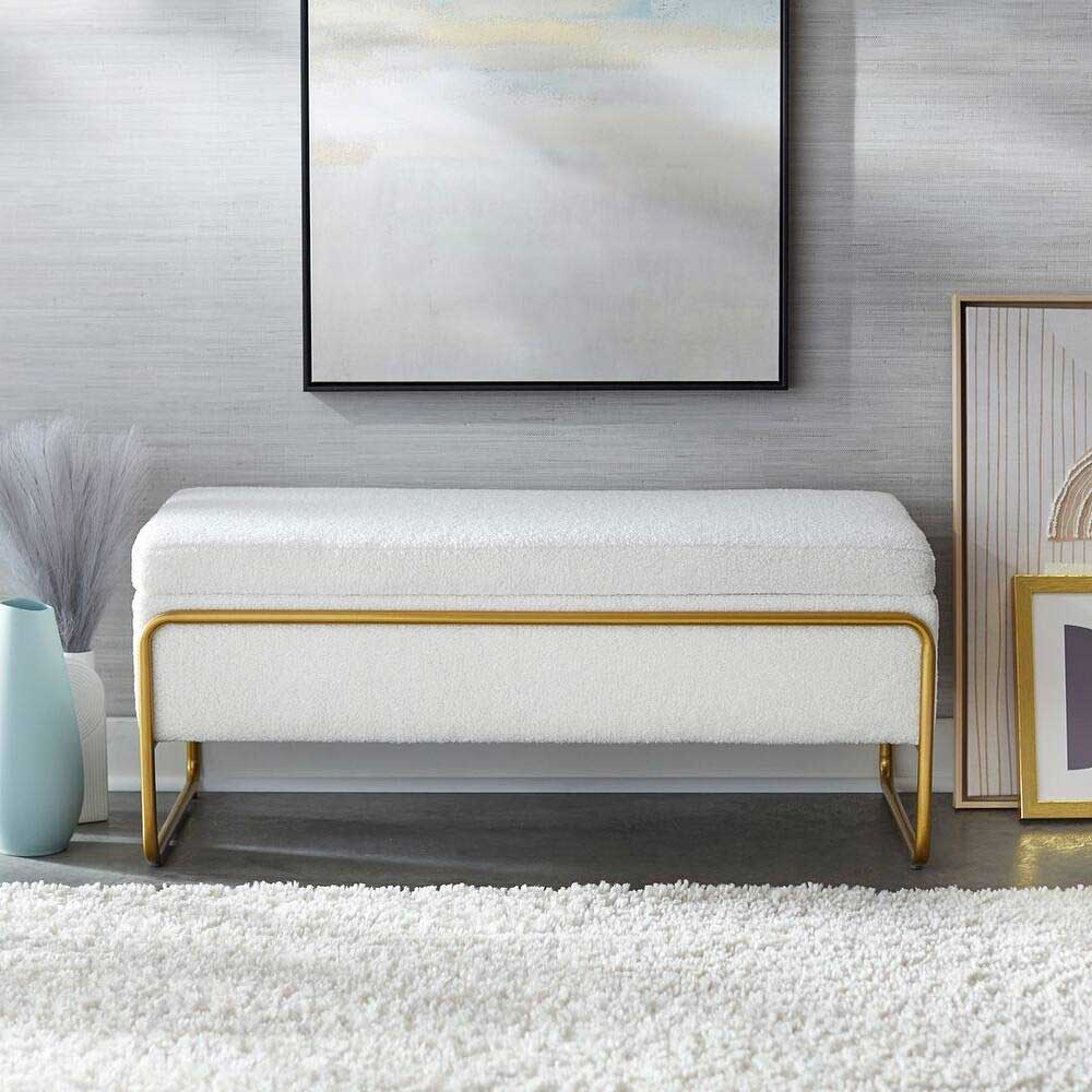 White storage boucle bench