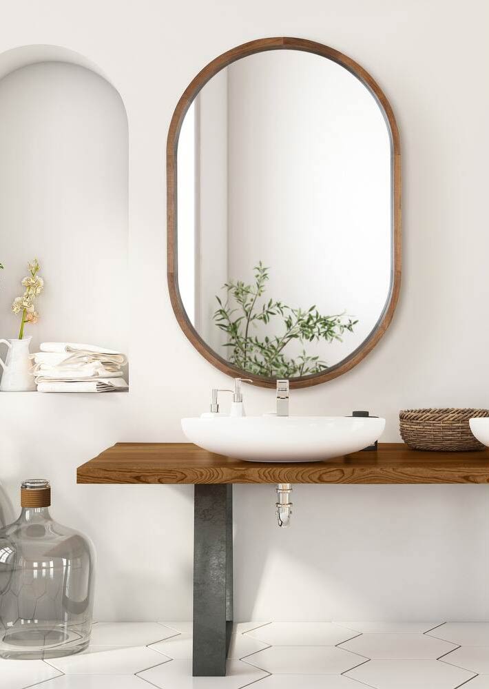 Oval Bathroom Miroor with Poplar Wood Frame 