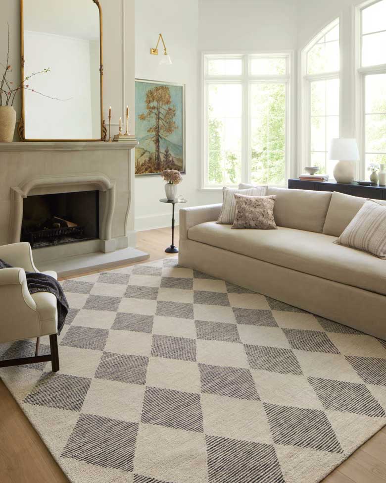 Wool Beige / Charcoal Checkered Rug