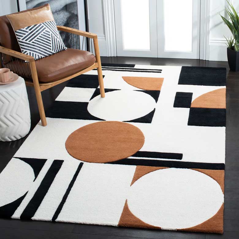 Hand Tufted Ivory/Black/Brown Rug Wool Geometric Rug