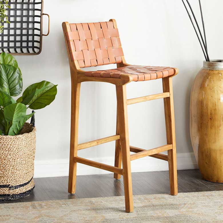 Woven Genuine Leather Bar Stool